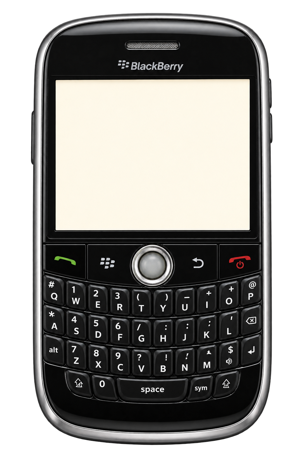 A vintage black and chrome BlackBerry with a physical keyboard
